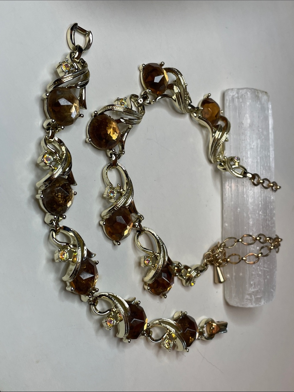 Vintage 1959 Sarah Coventry Tawny Shadows Necklace & Bracelet Amber Cabochons